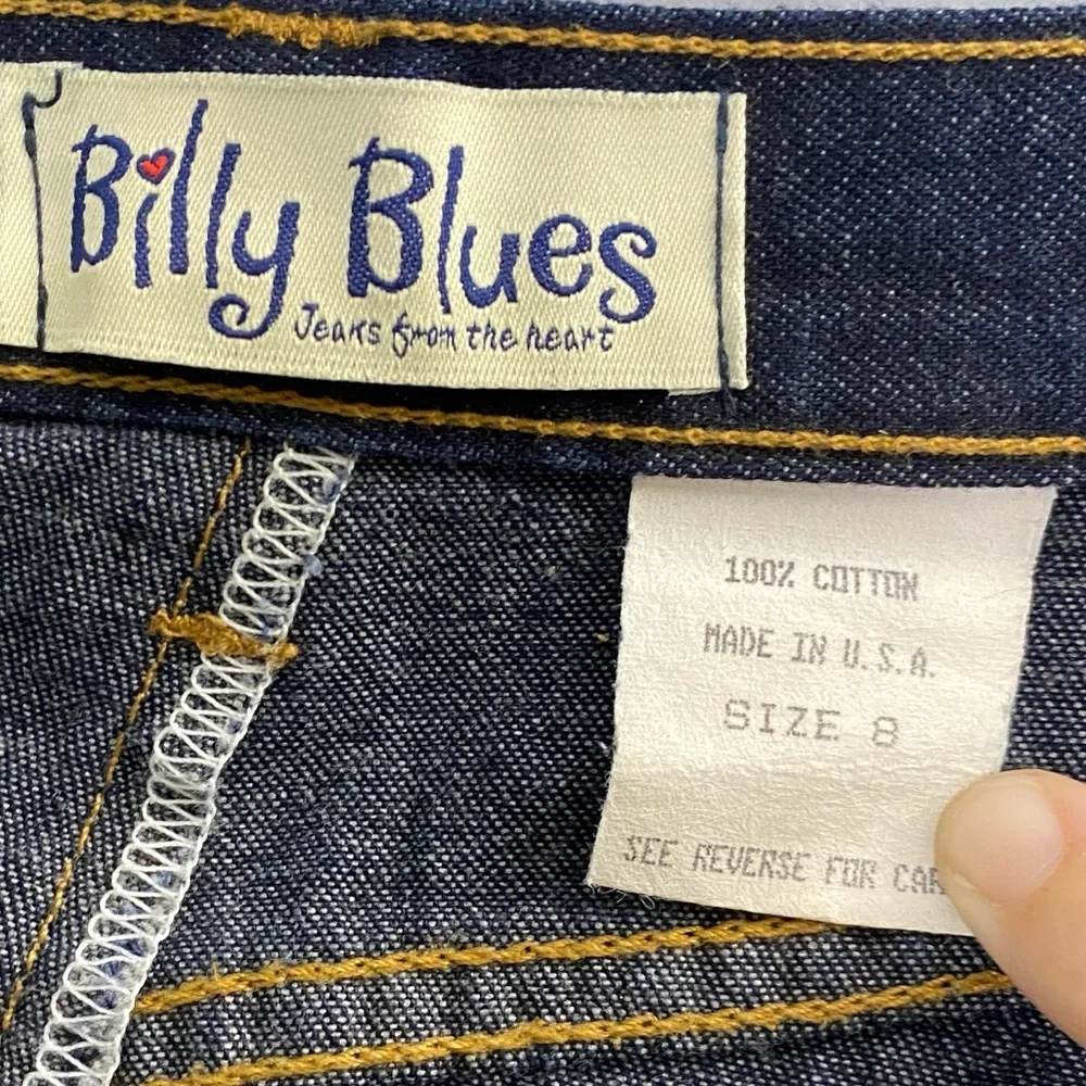 BILLY‎ BLUES VINTAGE 90s Denim Y2K Skirt Dark Wash Jeans Midi Sz 8 Button Fly